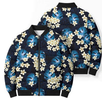 Blue Tropical Hawaii Bomber Puffer Jacket Seamless Monstera Plumeria Hawaiian Pattern - Polynesian Pride