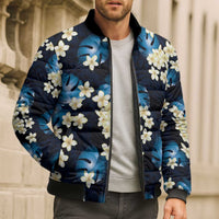 Blue Tropical Hawaii Bomber Puffer Jacket Seamless Monstera Plumeria Hawaiian Pattern - Polynesian Pride
