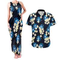 Blue Tropical Hawaii Couples Matching Tank Maxi Dress and Hawaiian Shirt Seamless Monstera Plumeria Hawaiian Pattern - Polynesian Pride