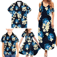 Blue Tropical Hawaii Family Matching Summer Maxi Dress and Hawaiian Shirt Seamless Monstera Plumeria Hawaiian Pattern - Polynesian Pride