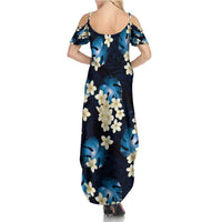 Blue Tropical Hawaii Family Matching Summer Maxi Dress and Hawaiian Shirt Seamless Monstera Plumeria Hawaiian Pattern - Polynesian Pride