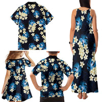 Blue Tropical Hawaii Family Matching Tank Maxi Dress and Hawaiian Shirt Seamless Monstera Plumeria Hawaiian Pattern LT14 - Polynesian Pride
