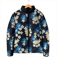 Blue Tropical Hawaii Padded Jacket Seamless Monstera Plumeria Hawaiian Pattern - Polynesian Pride