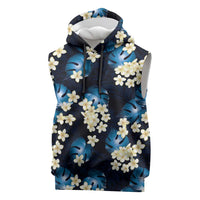 Blue Tropical Hawaii Sleeveless Hoodie Seamless Monstera Plumeria Hawaiian Pattern - Polynesian Pride