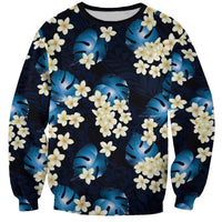 Blue Tropical Hawaii Sweatshirt Seamless Monstera Plumeria Hawaiian Pattern - Polynesian Pride