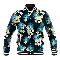 Dark Cyan Tropical Hawaii Baseball Jacket Seamless Monstera Plumeria Hawaiian Pattern - Polynesian Pride