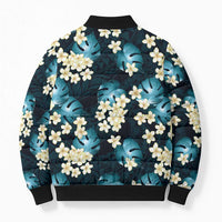 Dark Cyan Tropical Hawaii Bomber Puffer Jacket Seamless Monstera Plumeria Hawaiian Pattern - Polynesian Pride