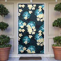 Dark Cyan Tropical Hawaii Door Cover Seamless Monstera Plumeria Hawaiian Pattern LT14 Dark Cyan - Polynesian Pride