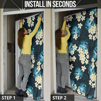 Dark Cyan Tropical Hawaii Door Cover Seamless Monstera Plumeria Hawaiian Pattern LT14 - Polynesian Pride