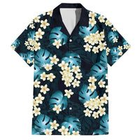 Dark Cyan Tropical Hawaii Family Matching Off The Shoulder Long Sleeve Dress and Hawaiian Shirt Seamless Monstera Plumeria Hawaiian Pattern LT14 Dad's Shirt - Short Sleeve Dark Cyan - Polynesian Pride