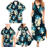 Dark Cyan Tropical Hawaii Family Matching Summer Maxi Dress and Hawaiian Shirt Seamless Monstera Plumeria Hawaiian Pattern LT14 - Polynesian Pride