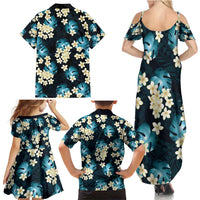 Dark Cyan Tropical Hawaii Family Matching Summer Maxi Dress and Hawaiian Shirt Seamless Monstera Plumeria Hawaiian Pattern LT14 - Polynesian Pride