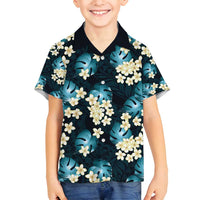 Dark Cyan Tropical Hawaii Family Matching Tank Maxi Dress and Hawaiian Shirt Seamless Monstera Plumeria Hawaiian Pattern LT14 Son's Shirt Dark Cyan - Polynesian Pride
