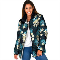 Dark Cyan Tropical Hawaii Padded Jacket Seamless Monstera Plumeria Hawaiian Pattern - Polynesian Pride
