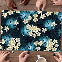 Dark Cyan Tropical Hawaii Puzzle Seamless Monstera Plumeria Hawaiian Pattern - Polynesian Pride
