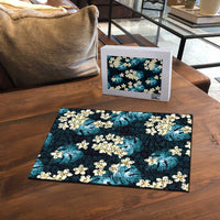 Dark Cyan Tropical Hawaii Puzzle Seamless Monstera Plumeria Hawaiian Pattern - Polynesian Pride