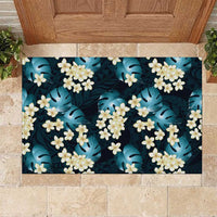 Dark Cyan Tropical Hawaii Rubber Doormat Seamless Monstera Plumeria Hawaiian Pattern - Polynesian Pride