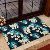 Dark Cyan Tropical Hawaii Rubber Doormat Seamless Monstera Plumeria Hawaiian Pattern - Polynesian Pride