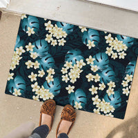 Dark Cyan Tropical Hawaii Rubber Doormat Seamless Monstera Plumeria Hawaiian Pattern - Polynesian Pride