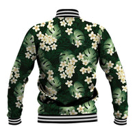 Green Tropical Hawaii Baseball Jacket Seamless Monstera Plumeria Hawaiian Pattern - Polynesian Pride