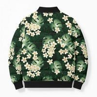 Green Tropical Hawaii Bomber Puffer Jacket Seamless Monstera Plumeria Hawaiian Pattern - Polynesian Pride