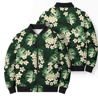 Green Tropical Hawaii Bomber Puffer Jacket Seamless Monstera Plumeria Hawaiian Pattern - Polynesian Pride