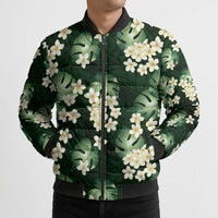 Green Tropical Hawaii Bomber Puffer Jacket Seamless Monstera Plumeria Hawaiian Pattern - Polynesian Pride