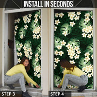 Green Tropical Hawaii Door Cover Seamless Monstera Plumeria Hawaiian Pattern - Polynesian Pride