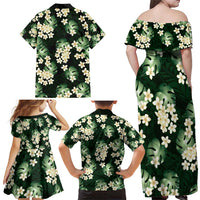 Green Tropical Hawaii Family Matching Off Shoulder Maxi Dress and Hawaiian Shirt Seamless Monstera Plumeria Hawaiian Pattern LT14 - Polynesian Pride