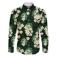 Green Tropical Hawaii Family Matching Off Shoulder Maxi Dress and Hawaiian Shirt Seamless Monstera Plumeria Hawaiian Pattern LT14 Dad's Shirt - Long Sleeve Green - Polynesian Pride