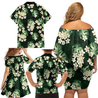 Green Tropical Hawaii Family Matching Off Shoulder Short Dress and Hawaiian Shirt Seamless Monstera Plumeria Hawaiian Pattern LT14 - Polynesian Pride