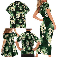 Green Tropical Hawaii Family Matching Short Sleeve Bodycon Dress and Hawaiian Shirt Seamless Monstera Plumeria Hawaiian Pattern LT14 - Polynesian Pride
