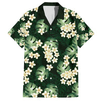 Green Tropical Hawaii Family Matching Summer Maxi Dress and Hawaiian Shirt Seamless Monstera Plumeria Hawaiian Pattern LT14 Dad's Shirt - Short Sleeve Green - Polynesian Pride