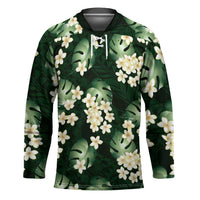 Green Tropical Hawaii Hockey Jersey Seamless Monstera Plumeria Hawaiian Pattern LT14 Unisex Green - Polynesian Pride