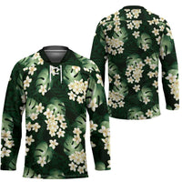 Green Tropical Hawaii Hockey Jersey Seamless Monstera Plumeria Hawaiian Pattern LT14 - Polynesian Pride