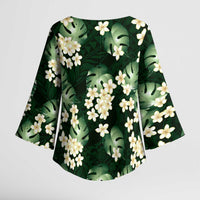 Green Tropical Hawaii Kimono Sleeve Blouse Seamless Monstera Plumeria Hawaiian Pattern LT14 - Polynesian Pride