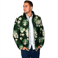 Green Tropical Hawaii Padded Jacket Seamless Monstera Plumeria Hawaiian Pattern - Polynesian Pride