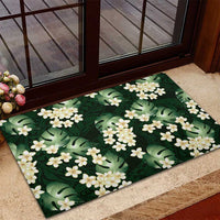 Green Tropical Hawaii Rubber Doormat Seamless Monstera Plumeria Hawaiian Pattern - Polynesian Pride