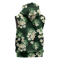 Green Tropical Hawaii Sleeveless Hoodie Seamless Monstera Plumeria Hawaiian Pattern - Polynesian Pride