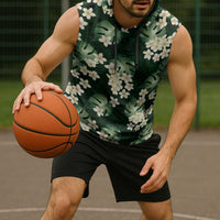 Green Tropical Hawaii Sleeveless Hoodie Seamless Monstera Plumeria Hawaiian Pattern - Polynesian Pride