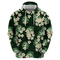 Green Tropical Hawaii Zip Hoodie Seamless Monstera Plumeria Hawaiian Pattern LT14 - Polynesian Pride