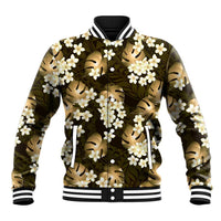Gold Tropical Hawaii Baseball Jacket Seamless Monstera Plumeria Hawaiian Pattern - Polynesian Pride