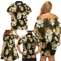 Gold Tropical Hawaii Family Matching Off Shoulder Short Dress and Hawaiian Shirt Seamless Monstera Plumeria Hawaiian Pattern LT14 - Polynesian Pride