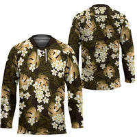 Gold Tropical Hawaii Hockey Jersey Seamless Monstera Plumeria Hawaiian Pattern - Polynesian Pride
