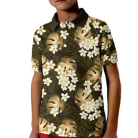 Gold Tropical Hawaii Kid Polo Shirt Seamless Monstera Plumeria Hawaiian Pattern LT14 Kid Gold - Polynesian Pride