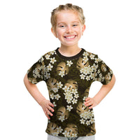 Gold Tropical Hawaii Kid T Shirt Seamless Monstera Plumeria Hawaiian Pattern LT14 Gold - Polynesian Pride