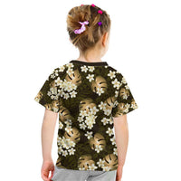 Gold Tropical Hawaii Kid T Shirt Seamless Monstera Plumeria Hawaiian Pattern LT14 - Polynesian Pride