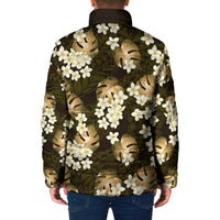 Gold Tropical Hawaii Padded Jacket Seamless Monstera Plumeria Hawaiian Pattern - Polynesian Pride