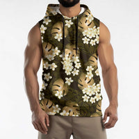 Gold Tropical Hawaii Sleeveless Hoodie Seamless Monstera Plumeria Hawaiian Pattern - Polynesian Pride