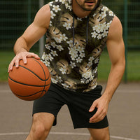 Gold Tropical Hawaii Sleeveless Hoodie Seamless Monstera Plumeria Hawaiian Pattern - Polynesian Pride